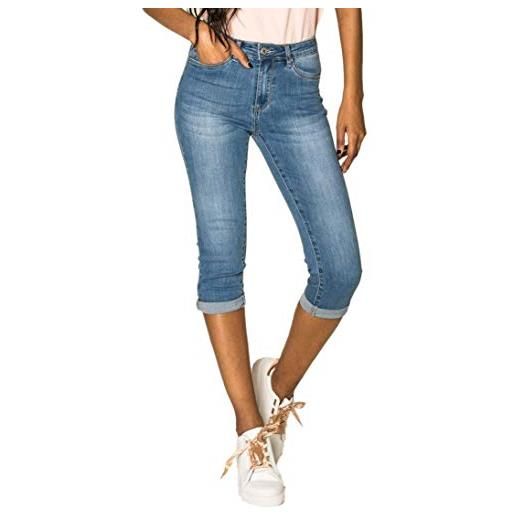 EGOMAXX womens capri jeans shorts stretch skinny 3/4 bermuda 5 pocket short pants soft denim casual, colore: blu, taglia: 42