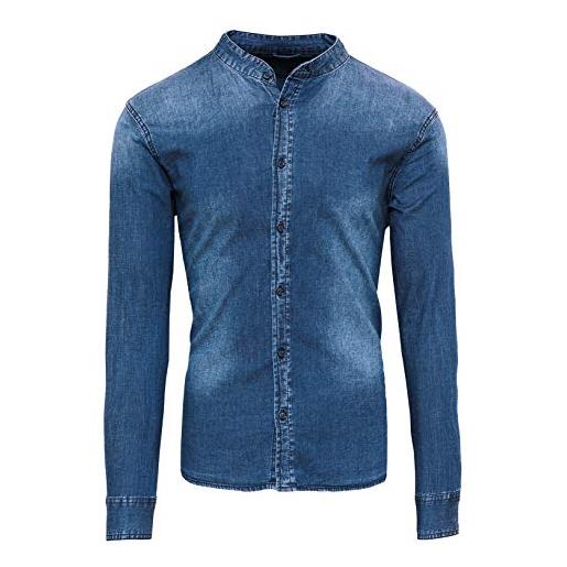 Evoga camicia di jeans uomo denim casual con collo alla coreana slim fit (3xl, b1 blu cotone denim)