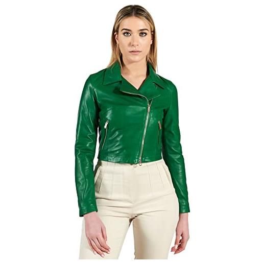 D'Arienzo giacca in pelle donna chiodo verde giacca corta vera pelle made in italy alice l/verde