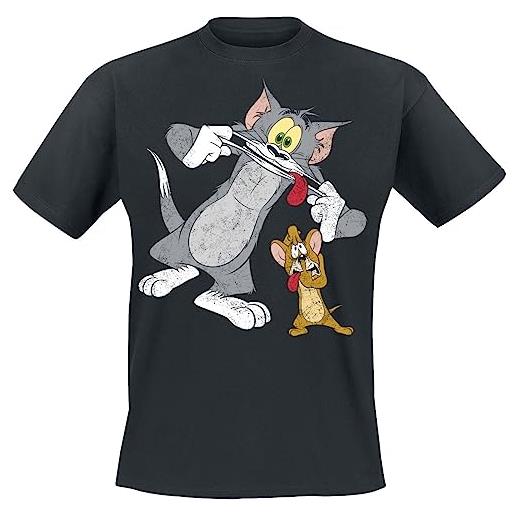 Tom And Jerry funny faces!Uomo t-shirt nero s 100% cotone regular