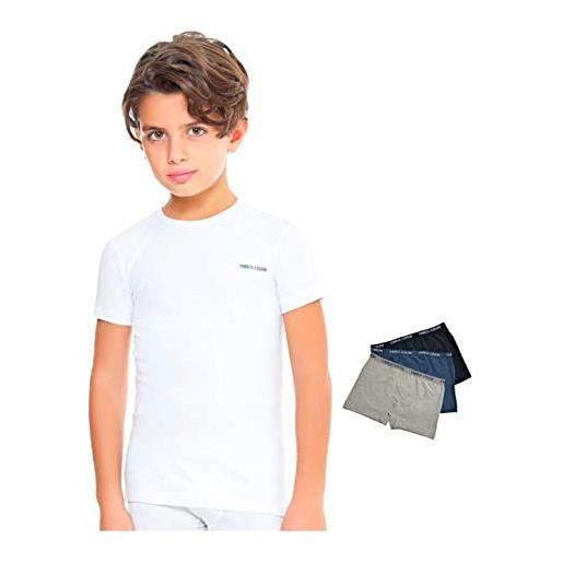 Enrico Coveri maglietta intima bambino e ragazzo offerta 3-6 pezzi + boxer omaggio maglietta intima in cotone bielastico (3 pezzi bianco+boxer, 7-8 anni)