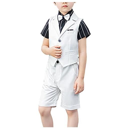 Shengwan 4 pezzi bambini ragazzi abbigliamento set camicia + papillon + gilet + pantaloni, ragazzo gentleman nozze cerimonia bianca 13-15 anni