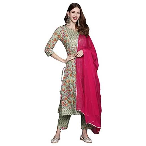 Yanustuti kurta set per le donne con dupatta designer kurti palazzo pant set pronto da indossare tunica top abiti indiani abbigliamento etnico, verde mare-1, large
