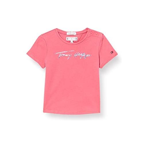 Tommy Hilfiger script print tee s/s t-shirt, deep watermelon, 16 anni bambina