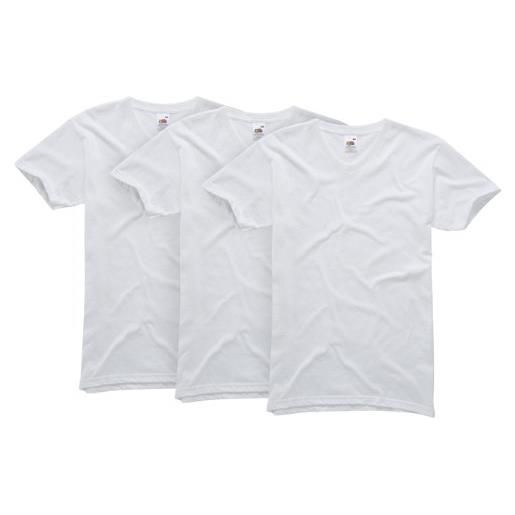 Fruit of the loom, t-shirt originale da uomo, con scollo a v, confezione da 3 white large