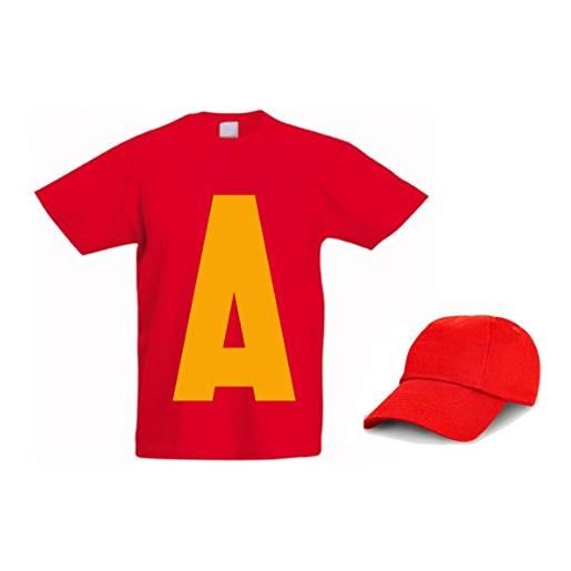 L'Arcobaleno di Luci - t-shirt con a grande davanti alvin nome + cappellino maglietta, colore: rossa, taglia: 1-2 anni