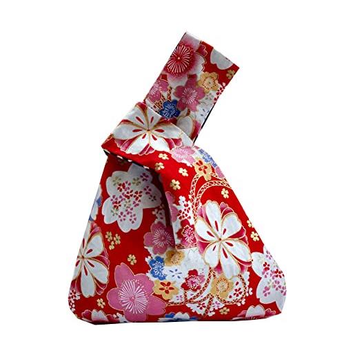 Generic bellissimo cotone moda arte giapponese kimono modello borsa da polso tote borsa nodo borsa borsa portatile per le donne (rosa), rosa, m