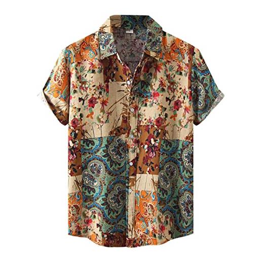Xmiral camicie da donna stampa maglietta maglietta uomo maglia camicia camicetta uomo banda estiva manica corta bottoni larghi casual hawaiano (xl, 3rosso)