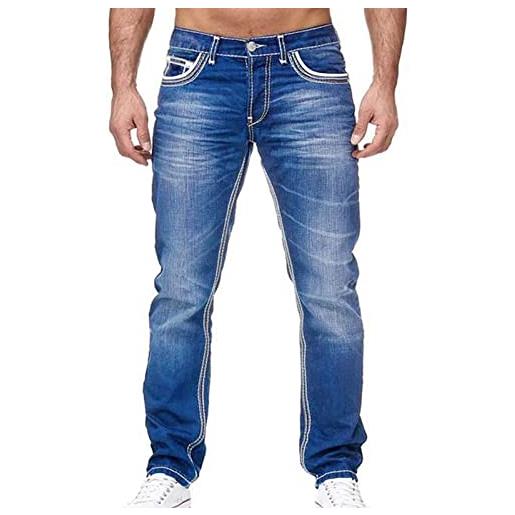 ORANDESIGNE jeans uomo pantaloni regular fit denim casual pantaloni in denim vita bassa jeans denim gamba dritta vintage ragazzo regalo a blu m