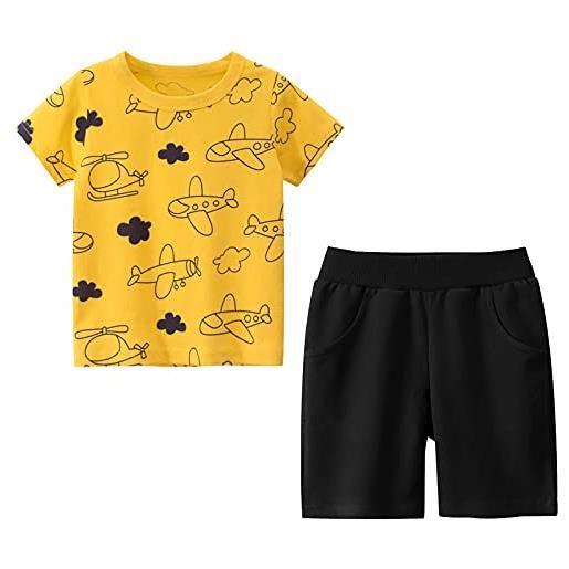 amropi maglietta e pantaloncini per ragazzi 2 pezzi bambino set completo t-shirt con pantaloncino giallo piano nero, 1-2 anni