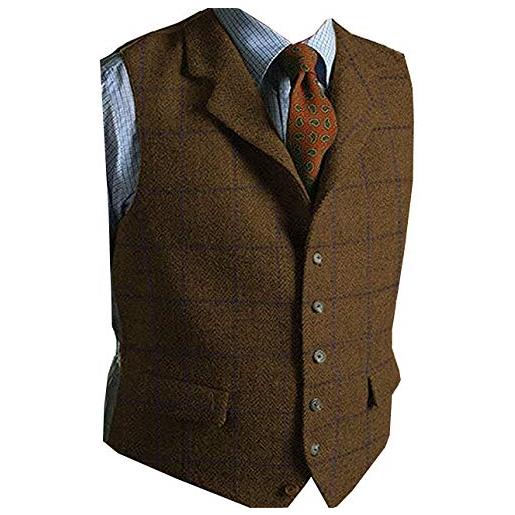 Solovedress gilet da abito da uomo elegante scozzese tweed panciotto slim fit per il matrimonio（nero，l）