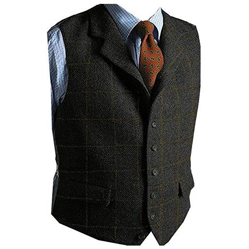 Solovedress gilet da abito da uomo elegante scozzese tweed panciotto slim fit per il matrimonio（marrone，xxxl）