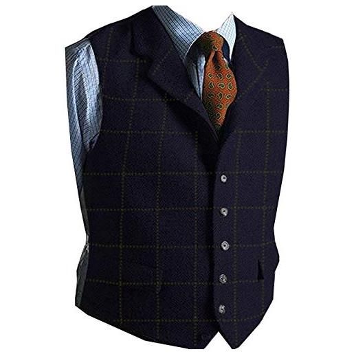 Solovedress gilet da abito da uomo elegante scozzese tweed panciotto slim fit per il matrimonio（nero，xs）