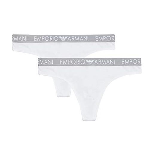 Emporio Armani bi-pack thong iconic cotton, biancheria intima, donna, nero (white/black), xl