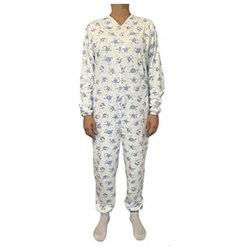 Generico pigiama intero, tutona intera sanitaria, da donna in 100% cotone interlock per anziana con zip cerniera dalla schiena all'ombelico (s, azzurro)