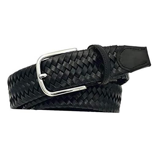 ESPERANTO cintura intrecciata 3,5 cm elasticizzata in vero cuoio con fibbia nichel free (nero, taglia 52 - girovita 105 cm)