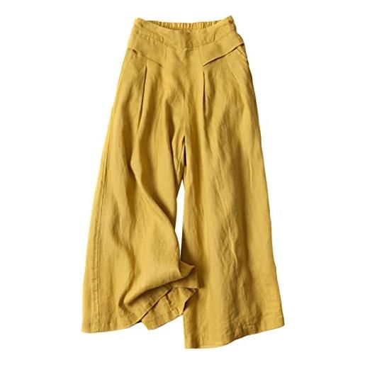 Maeau - pantaloni gamba larga donna pantaloni estivi da yoga pantaloni vita alta eleganti pantaloni larghi per fitnes - l - giallo