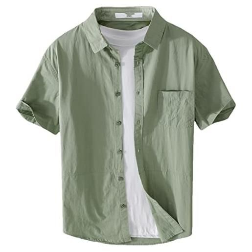 Hdhdeueh camicie semplici a maniche corte in cotone da uomo camicie versatili da esterno con risvolto cargo di, 9837 en8, 3xl