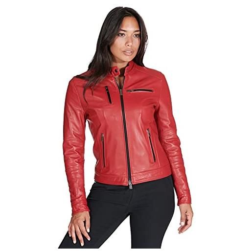 D'Arienzo giacca in pelle donna rossa giubbotto biker giubbino moto vera pelle made in italy giulia rosso/3xl