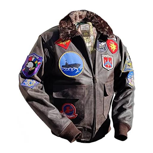 Noble House tom cruise pete maverick top gun flight bomber giacca in pelle da uomo jet pilot jacket | collare in pelliccia rimovibile (4xl)