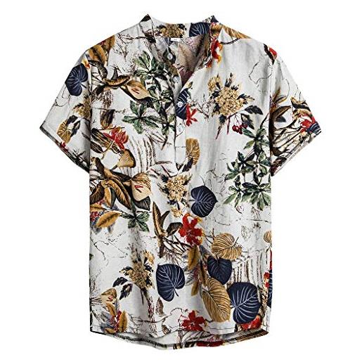 Xmiral camicia top uomo estate moda stand colletto stampa manica corta (m, 30nero)