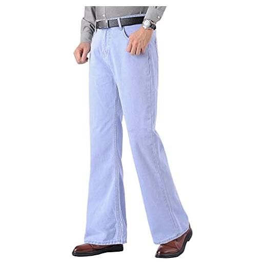 HAORUN - pantaloni casual da uomo con fondo a campana, stile retrò, svasati, vestibilità regolare, pantaloni in denim - blu - 48