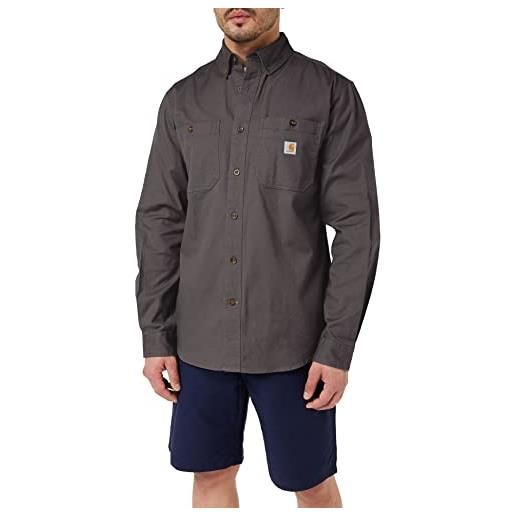 Carhartt, camicia in cotone canvas rugged flex® a manica lunga, relaxed fit uomo, blu navy, xxl