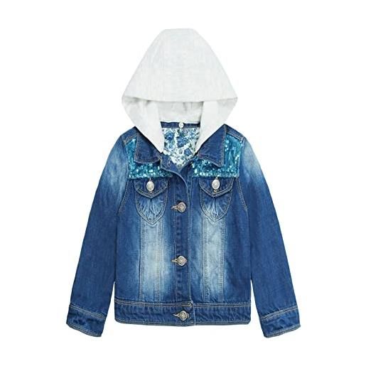 KIDSCOOL SPACE giacca di jeans con cappuccio da bambina, vestito con cappotto di jeans ricamato, blu, 9-10 anni