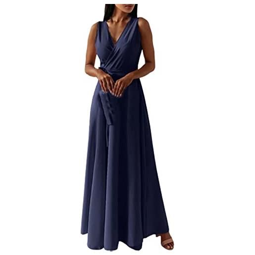 MJGkhiy vestiti donna eleganti da cerimonia estivo sbuffo plissettata vestito abito con spacco da spiaggia infinity dress lungo seta banchetto maxi abito in raso vestito da cocktail donna curvy