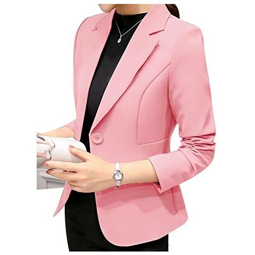 ZhuiKun donna blazer slim fit maniche lunghe elegante giacca pink s