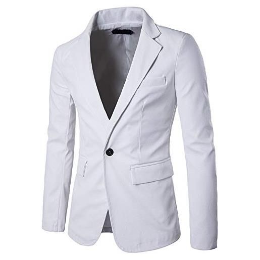 Elonglin, blazer da uomo in finta pelle, vestibilità aderente, con un bottone, stile casual, da lavoro, giacca classica con risvolto bianco large