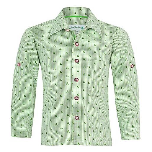 Isar-Trachten camicia bavarese per bambini malte con cervo, 52913 - camicia da ragazzo per pantaloni in pelle - oktoberfest kirchweih, verde, 116 cm