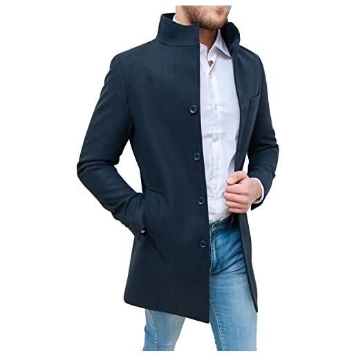 Evoga cappotto uomo class sartoriale elegante giaccone soprabito invernale collo coreana (xl, blu)
