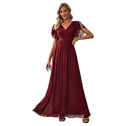 Ever-Pretty vestito da sera donna elegante stile impero scollo a v maniche corte lungo chiffon abito da sera arancione 48