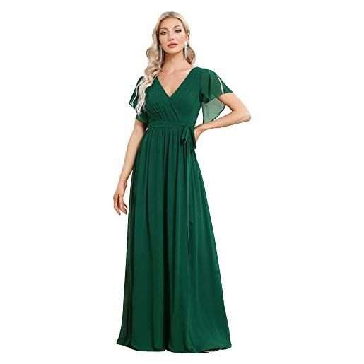 Ever-Pretty vestito da sera donna elegante stile impero scollo a v maniche corte lungo chiffon abito da sera viola scuro 50