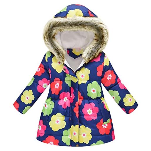 amropi cappotto bambini ragazze floreale giacca con cappuccio inverno giacche cappotti beige fiore, 6-7 anni