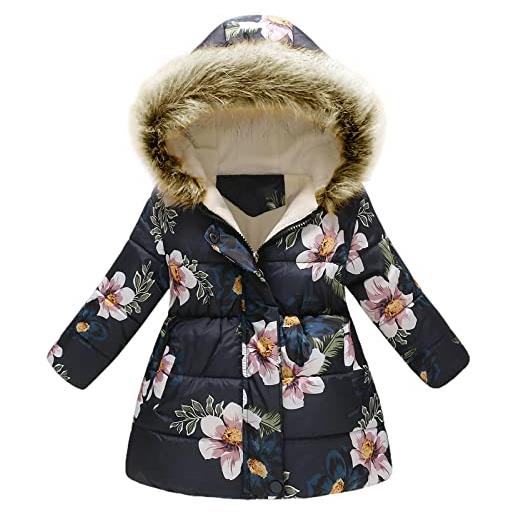 amropi cappotto bambini ragazze floreale giacca con cappuccio inverno giacche cappotti beige fiore, 9-10 anni