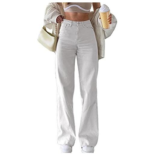 Minetom jeans donna pantaloni attillati a vita alta pantaloni larghi pantaloni larghi a vita alta pantaloni denim jeans stile strada casual eleganti i bianco s