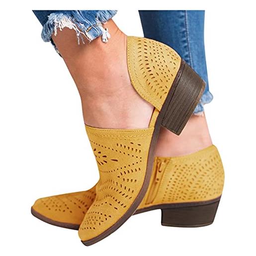 DondPO sandali da donna con tacco a blocco, 44, eleganti sandali con plateau, con zeppa e tacco, sandali estivi, giallo. , 44