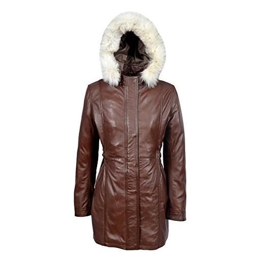 Carrie CH Hoxton alice giacca in vera pelle da donna napa cappotto classico con cappuccio di media lunghezza celia-6 (40, black)