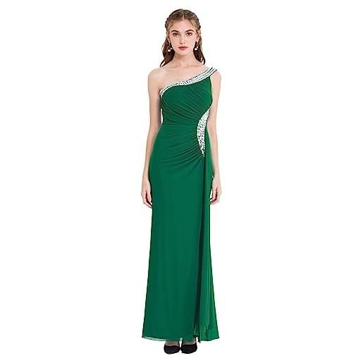 Angel-fashions da donna una spalla vestiti da sera pieghe small dark green
