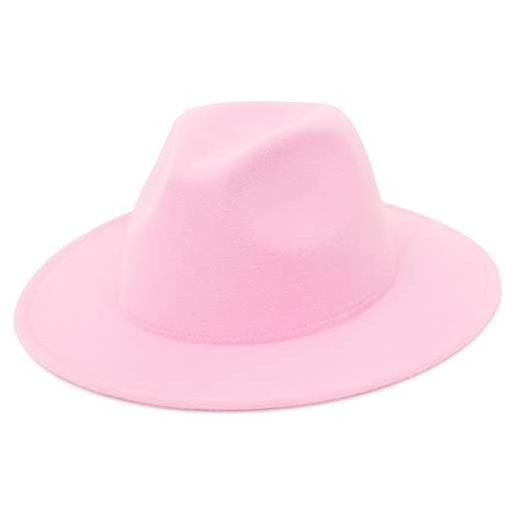 EOZY-cappello panama vintage uomo donna unisex fedora in cotone classico bombetta jazz berretto tinta unita (m, rosa)