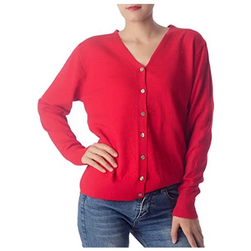 iB-iP donna sweater vest felpa elegante bottoni maglione leggero corto cardigan, taglia: 44, rosso