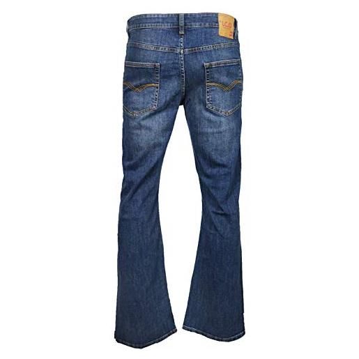 LCJ Denim lc16 jeans da uomo, svasati, stile anni 70, elasticizzati acid wash mid blue w32 / l32