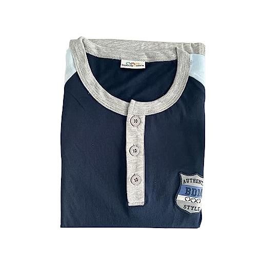 Buccia di Mela - pigiama uomo 3 pezzi in puro cotone primavera/estate, maglia mezze maniche, pantalone lungo e pantaloncino corto art. Bdm219n (m, blu)
