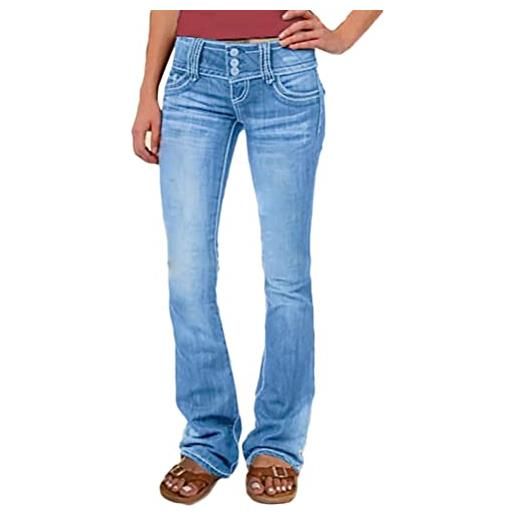 shownicer jeans a zampa donna pantaloni svasati a vita bassa vintage jeans strappati casual elasticizzati pantaloni in denim streetwear adulti a azzurro l