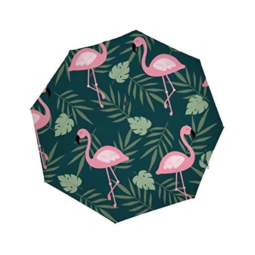 Generic ombrello da viaggio pieghevole antivento fenicottero automatico foglie disegnate a mano ombrello rinforzato ombrello uv protetto, ombrello121412