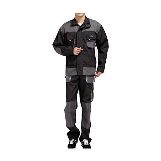 Cicilin salopette e tute da uomo pantaloni protettivi di sicurezza meccanici tuta caldaia nero, giacca + pantaloni. , xxl