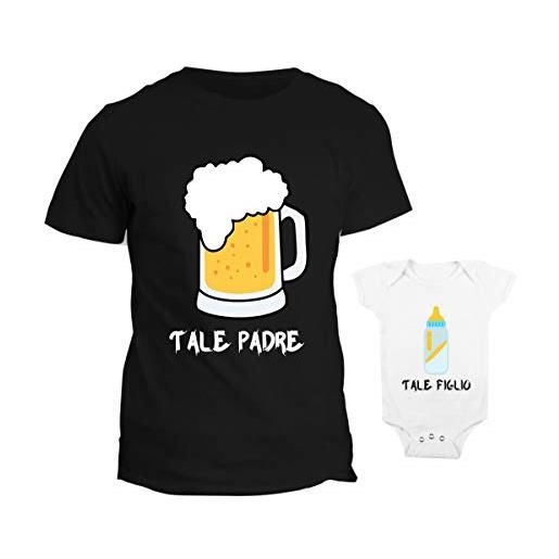 fashwork coppia tshirt e body neonato padre figlio festa del papà tale padre, tale figlio - birra e latte - idea regalo