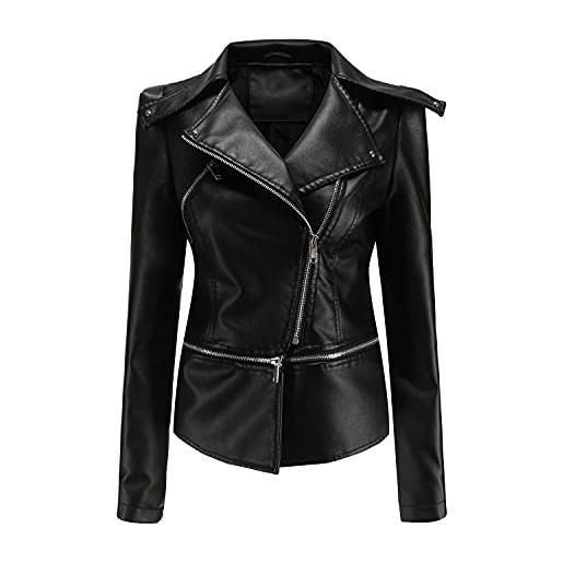 Valin giacca da donna in pelle sottile, corta, in ecopelle, con chiusura lampo, per la primavera e l'autunno, c06n, nero , 50